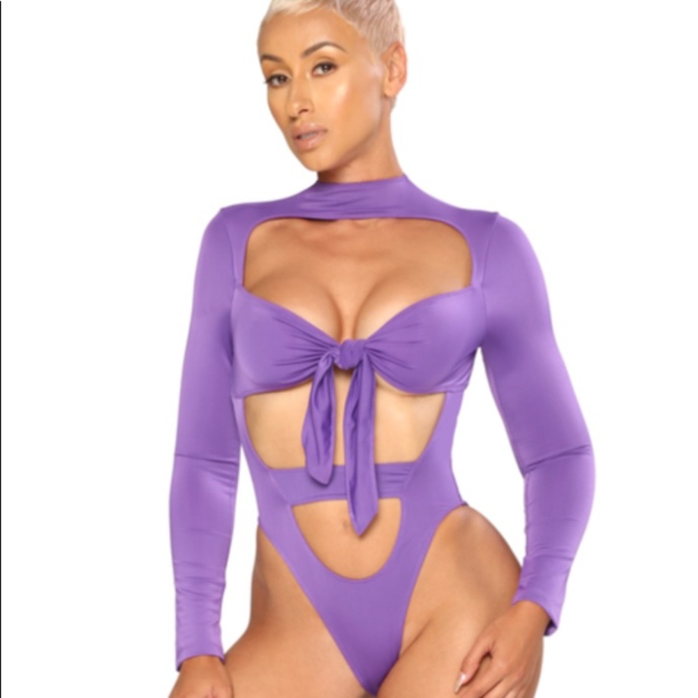 purple long sleeved monokini